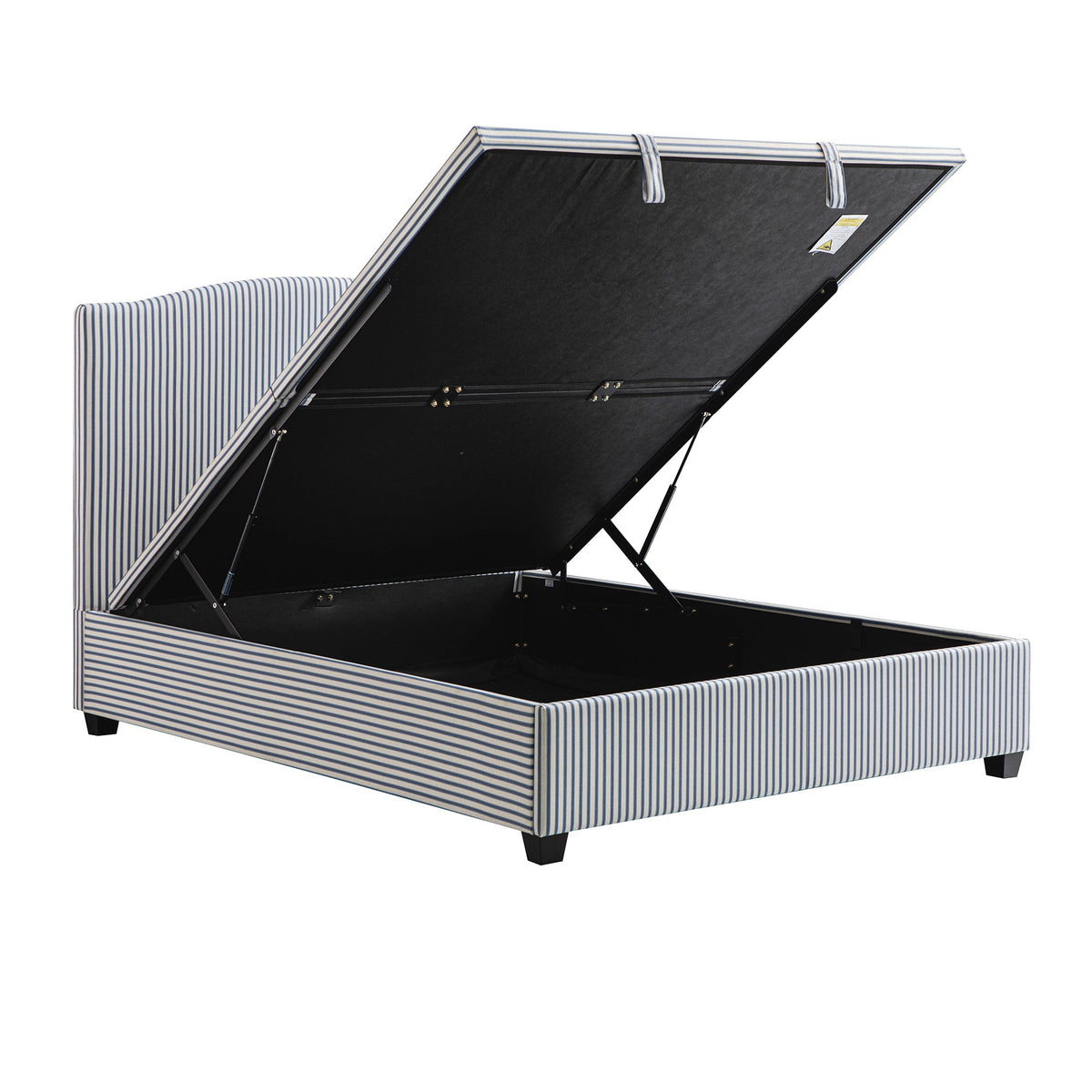 Chilworth Upholstered Ottoman Storage Bed in Blue Stripe Linen Blend