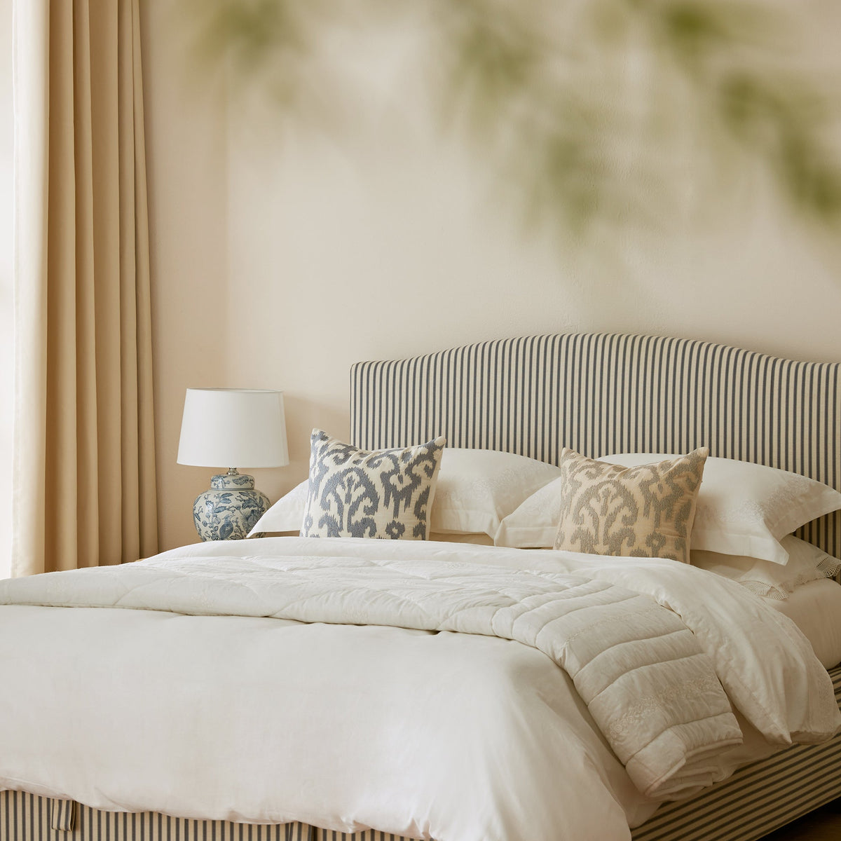 Chilworth Upholstered Ottoman Storage Bed in Blue Stripe Linen Blend