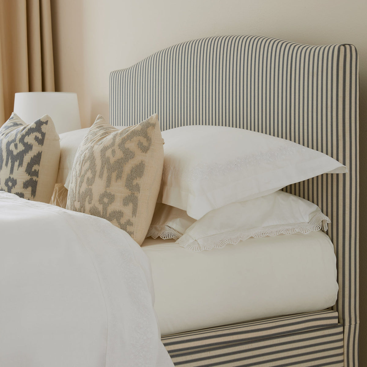Chilworth Upholstered Ottoman Storage Bed in Blue Stripe Linen Blend