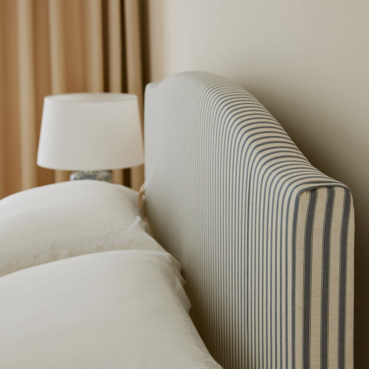 Chilworth Upholstered Ottoman Storage Bed in Blue Stripe Linen Blend