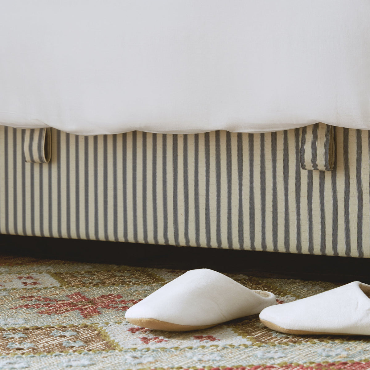 Chilworth Upholstered Ottoman Storage Bed in Blue Stripe Linen Blend