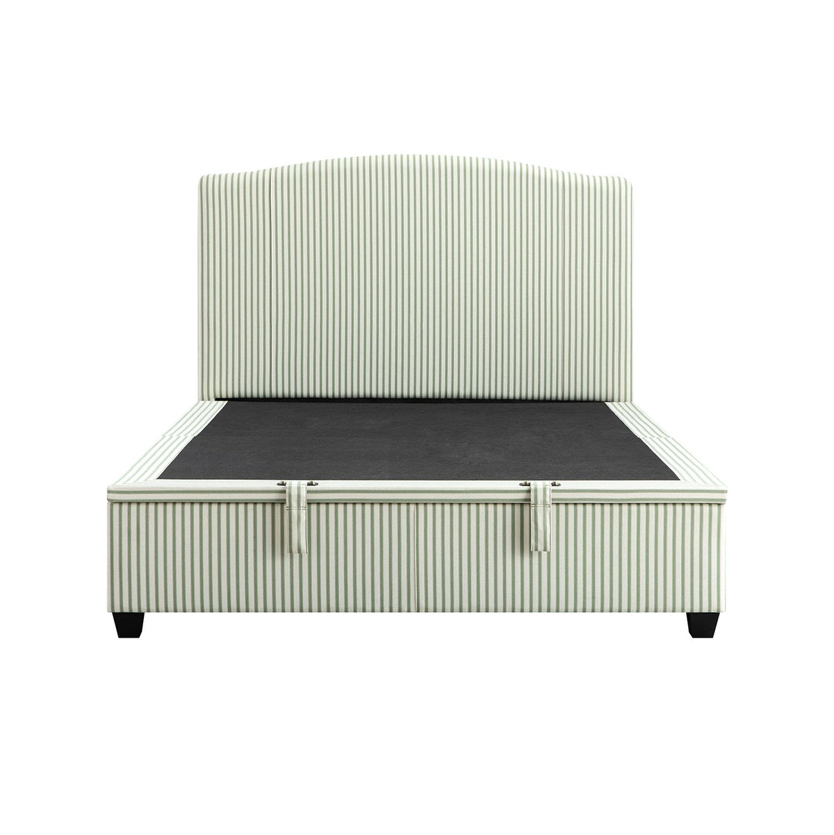 Chilworth Upholstered Ottoman Storage Bed in Green Stripe Linen Blend