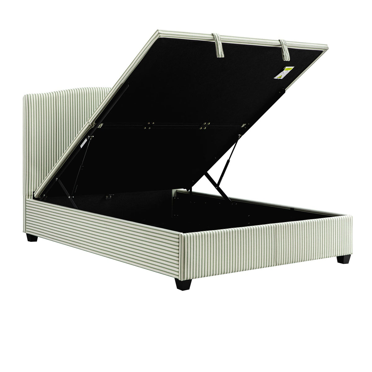 Chilworth Upholstered Ottoman Storage Bed in Green Stripe Linen Blend