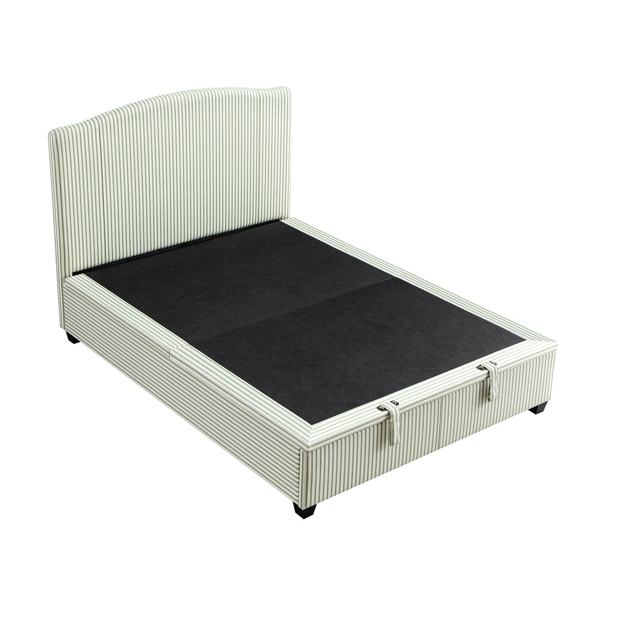 Chilworth Upholstered Ottoman Storage Bed in Green Stripe Linen Blend