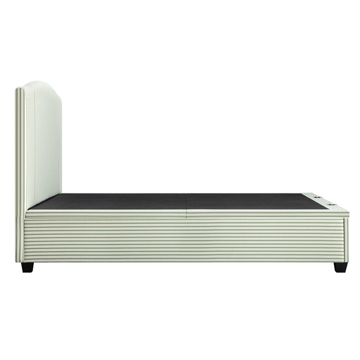 Chilworth Upholstered Ottoman Storage Bed in Green Stripe Linen Blend