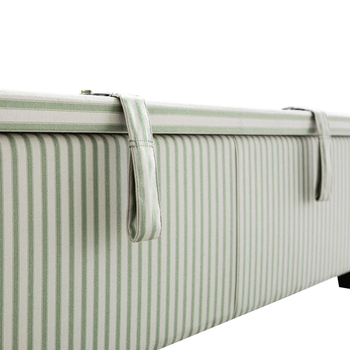 Chilworth Upholstered Ottoman Storage Bed in Green Stripe Linen Blend