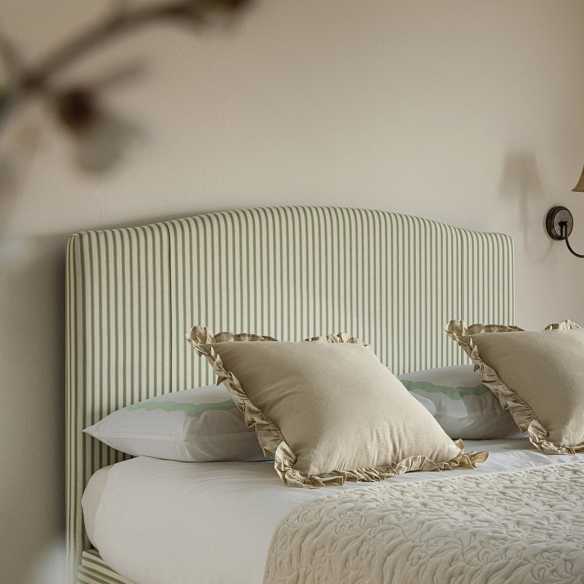 Chilworth Upholstered Ottoman Storage Bed in Green Stripe Linen Blend