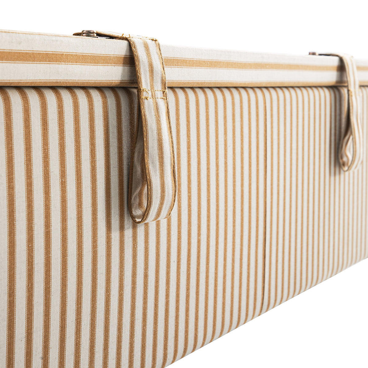 Chilworth Upholstered Ottoman Storage Bed in Ochre Stripe Linen Blend