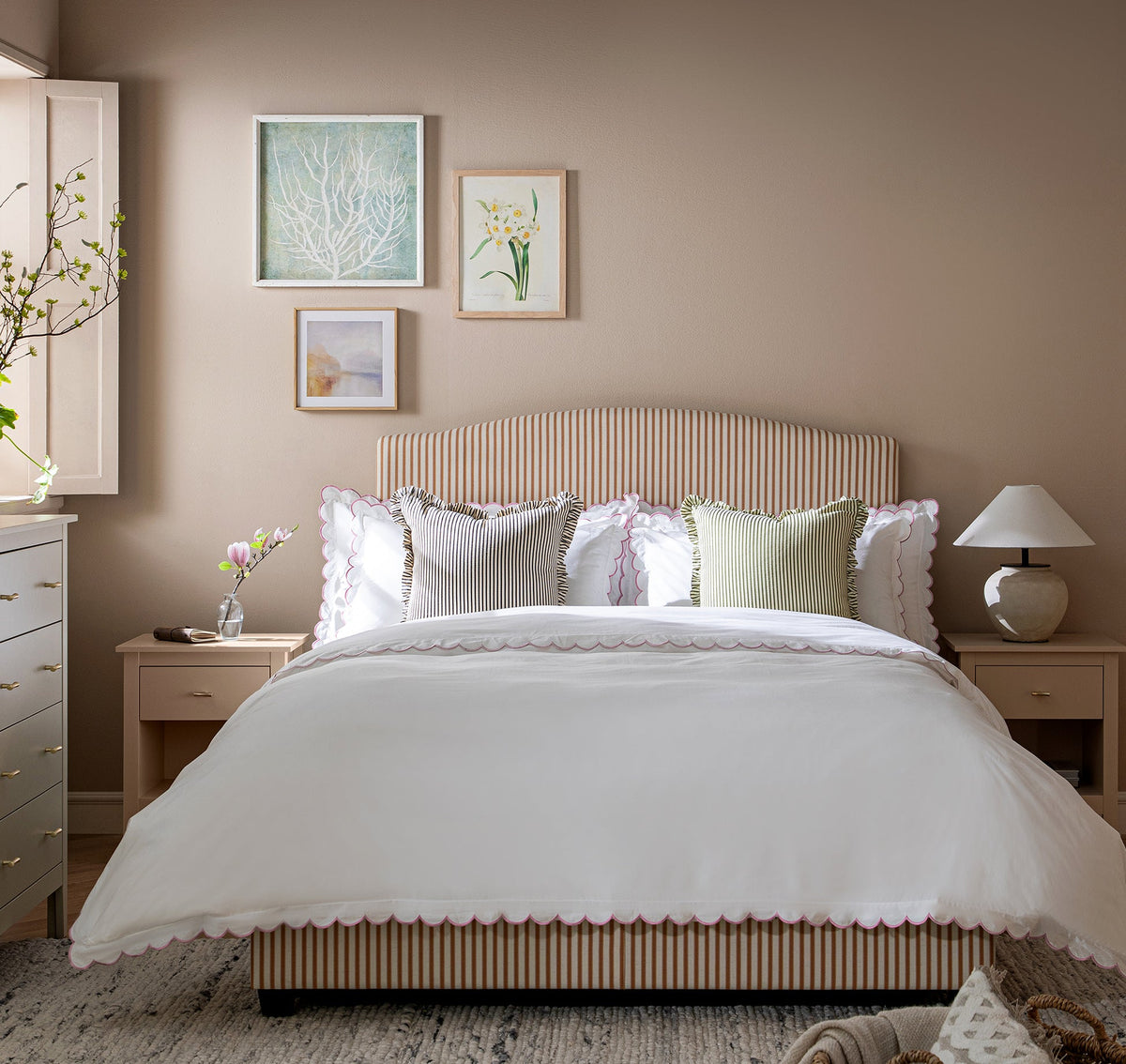 Chilworth Upholstered Ottoman Storage Bed in Ochre Stripe Linen Blend