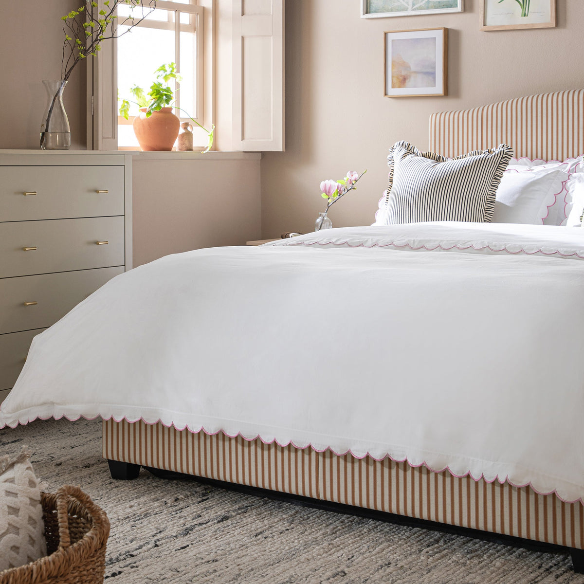 Chilworth Upholstered Ottoman Storage Bed in Ochre Stripe Linen Blend