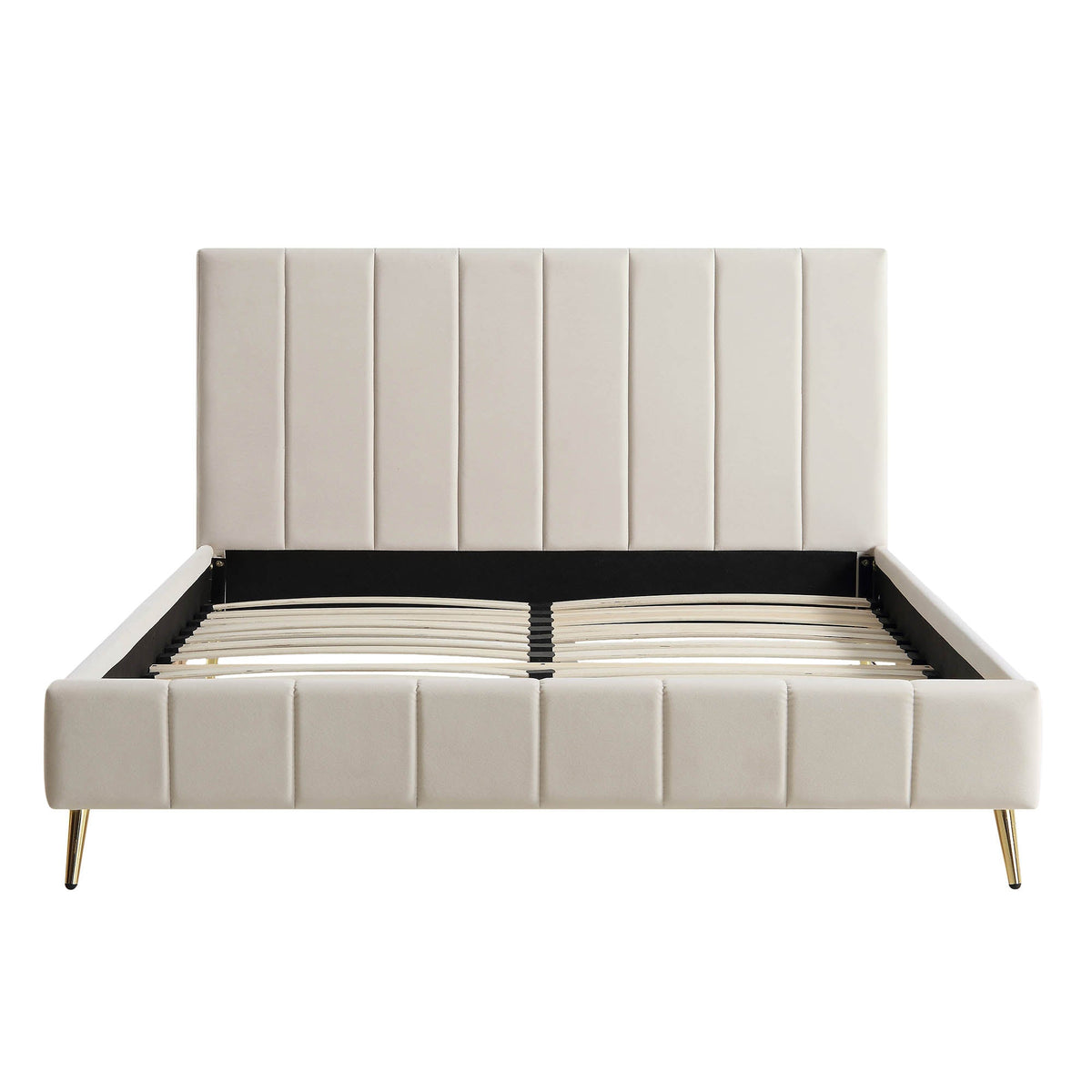 Sylvie Velvet Upholstered Bed Frame with Golden Chrome Legs in Champagne Velvet