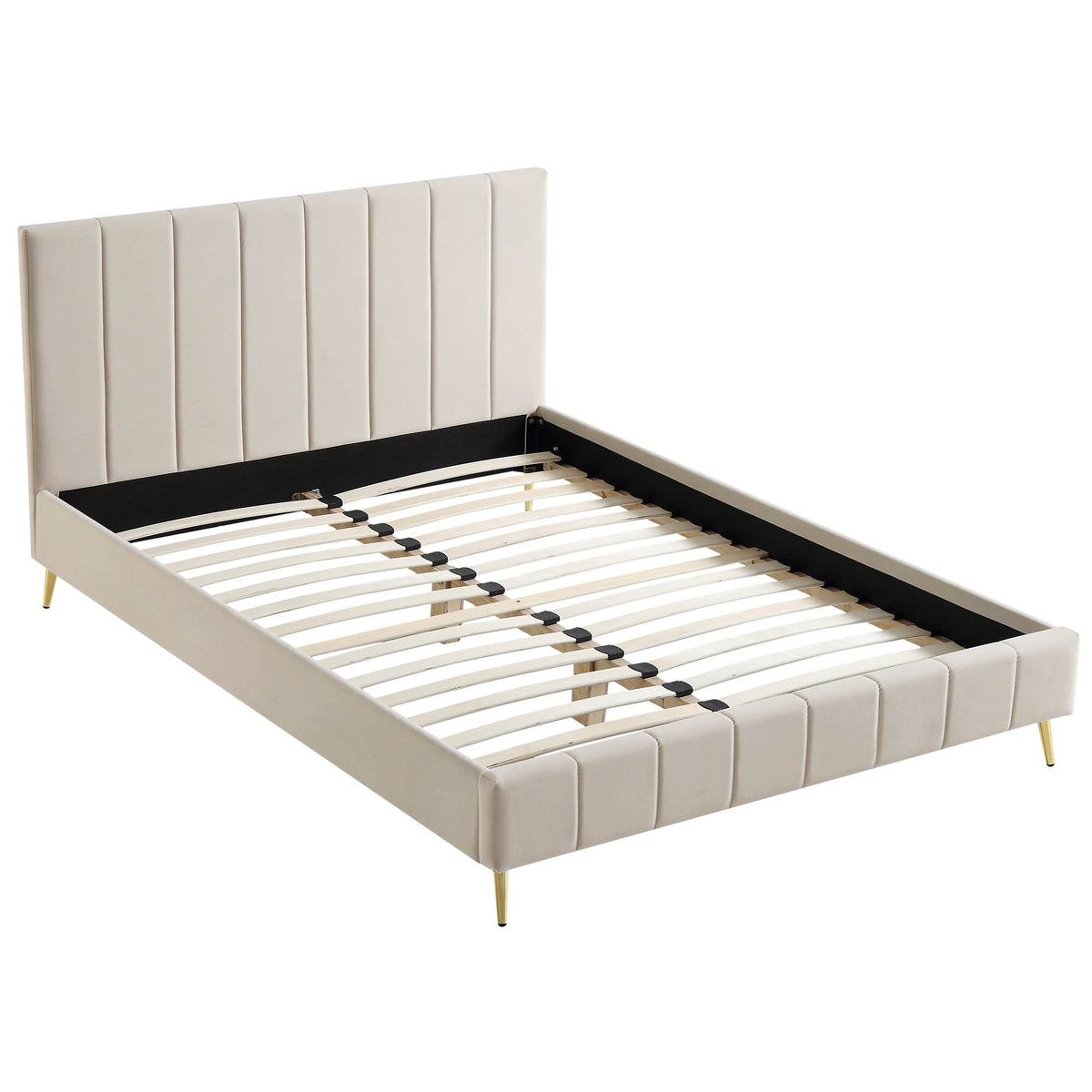 Sylvie Velvet Upholstered Bed Frame with Golden Chrome Legs in Champagne Velvet