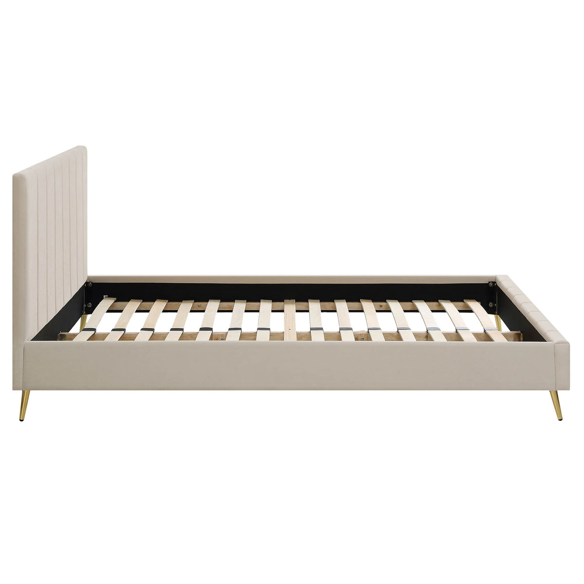 Sylvie Velvet Upholstered Bed Frame with Golden Chrome Legs in Champagne Velvet