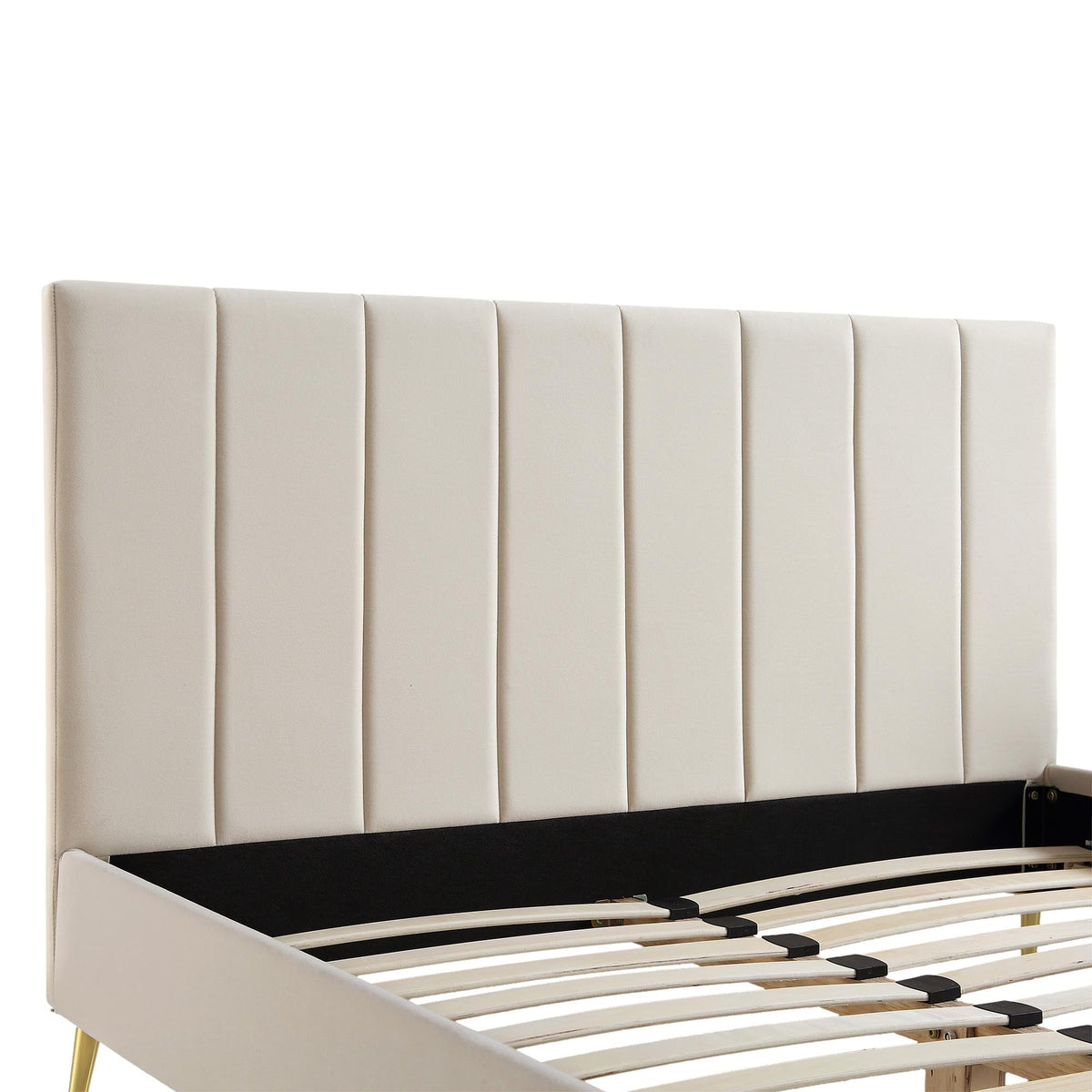 Sylvie Velvet Upholstered Bed Frame with Golden Chrome Legs in Champagne Velvet