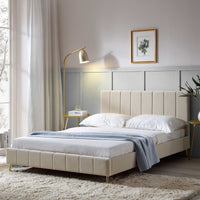 Sylvie Velvet Upholstered Bed Frame with Golden Chrome Legs in Champagne Velvet – image 11 of 20