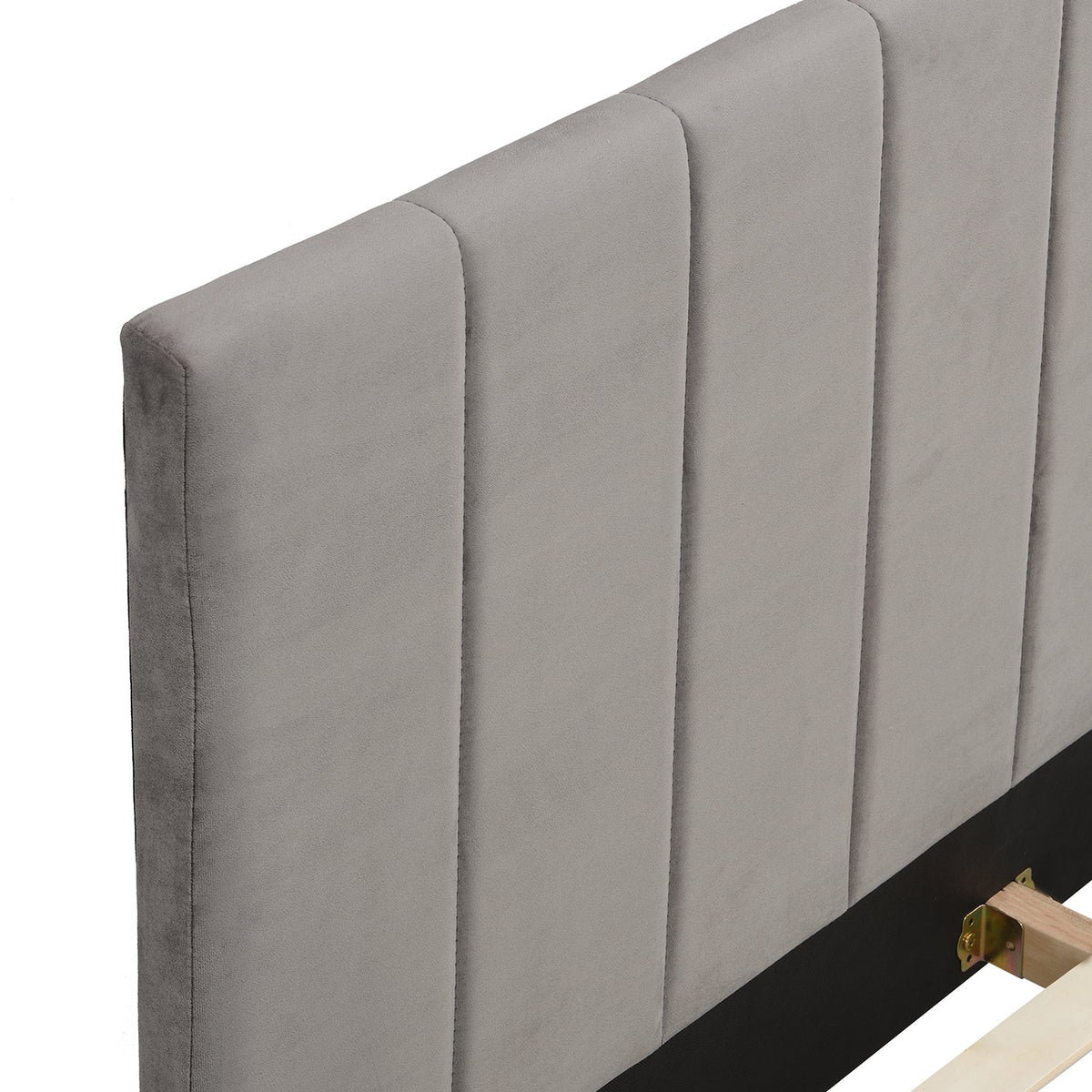 Sylvie Velvet Upholstered Bed Frame with Golden Chrome Legs in Grey