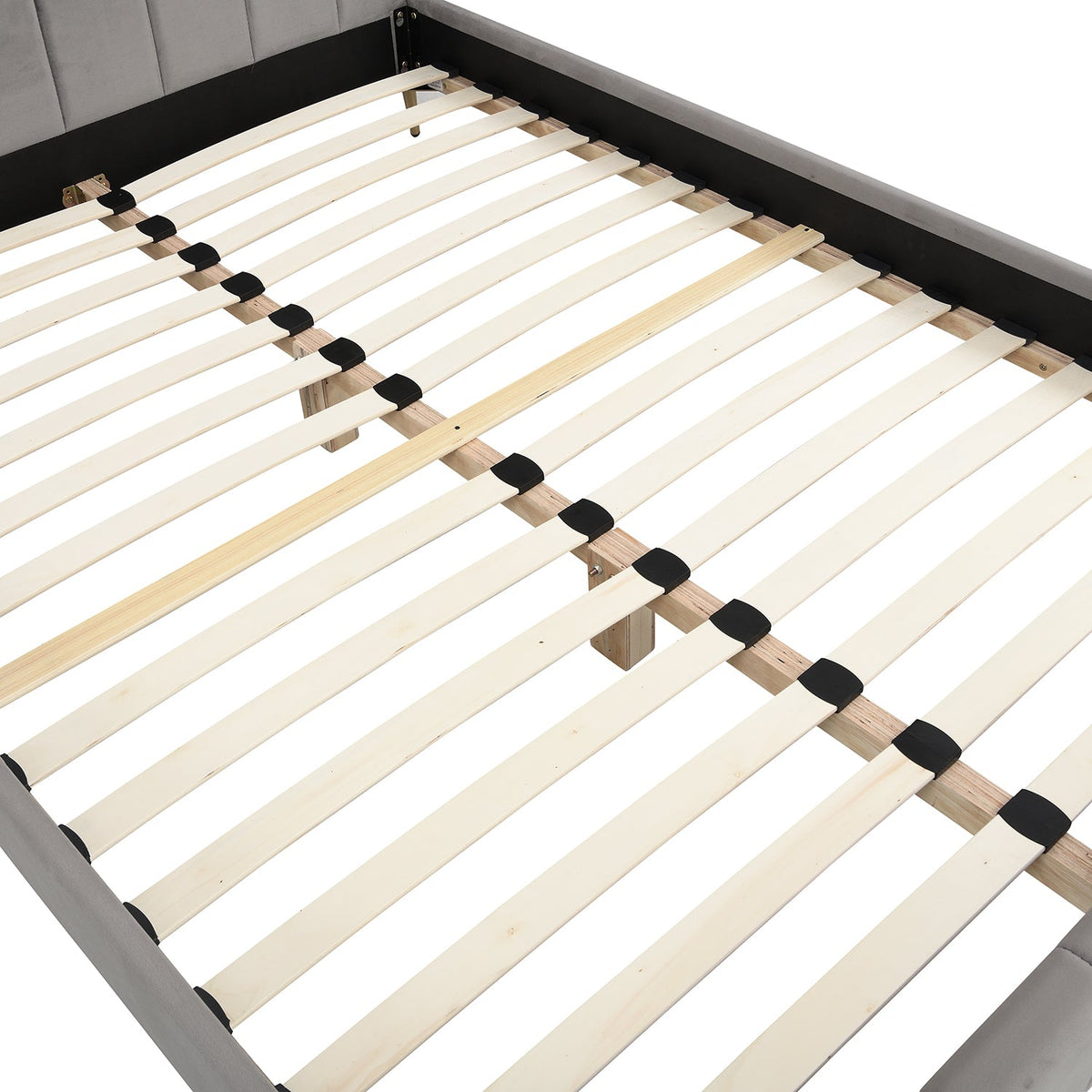 Sylvie Velvet Upholstered Bed Frame with Golden Chrome Legs in Grey