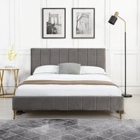 Sylvie Velvet Upholstered Bed Frame with Golden Chrome Legs in Grey – image 2 of 20