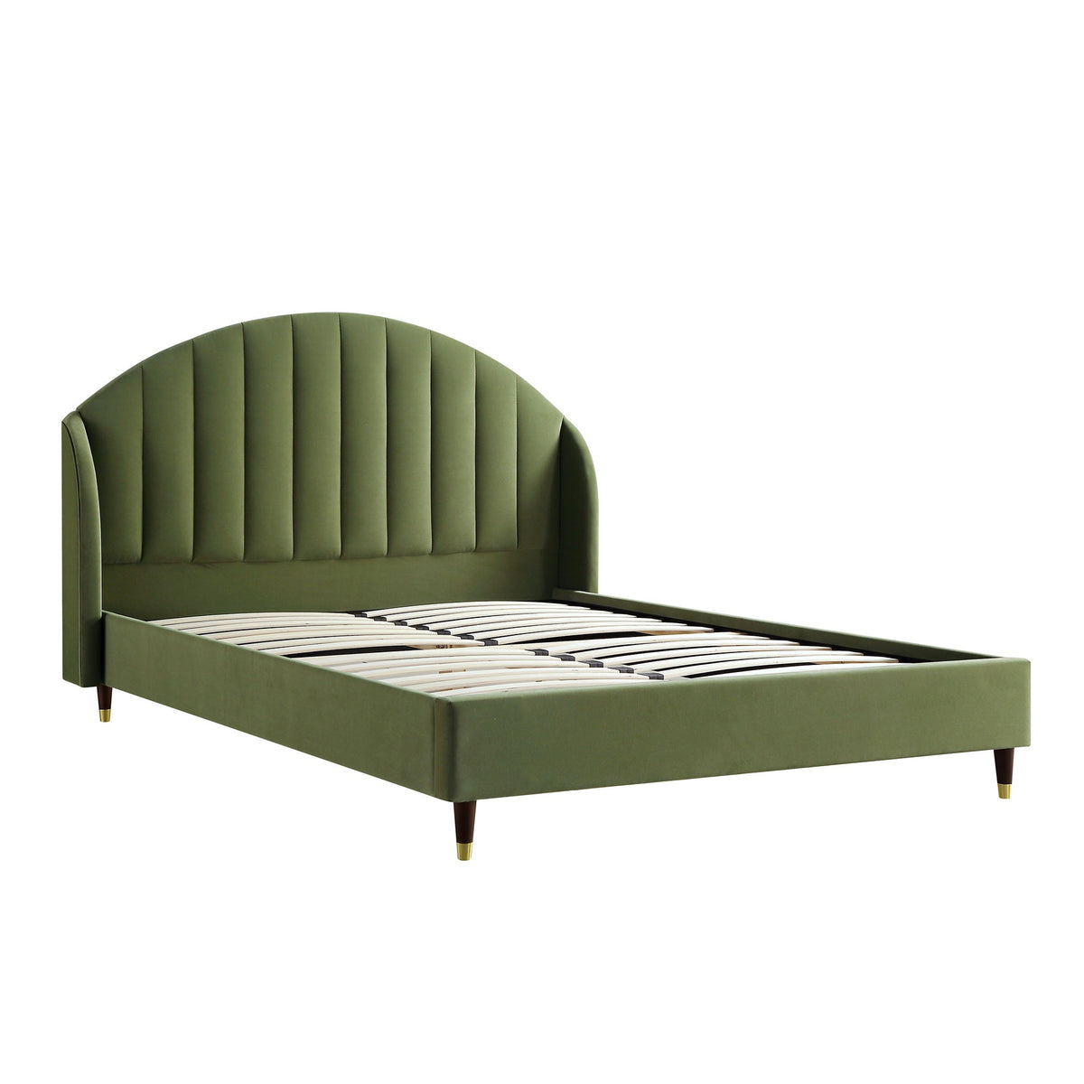 Eleanor Upholstered Bed Frame with Domed Headboard in Moss Green Velvet