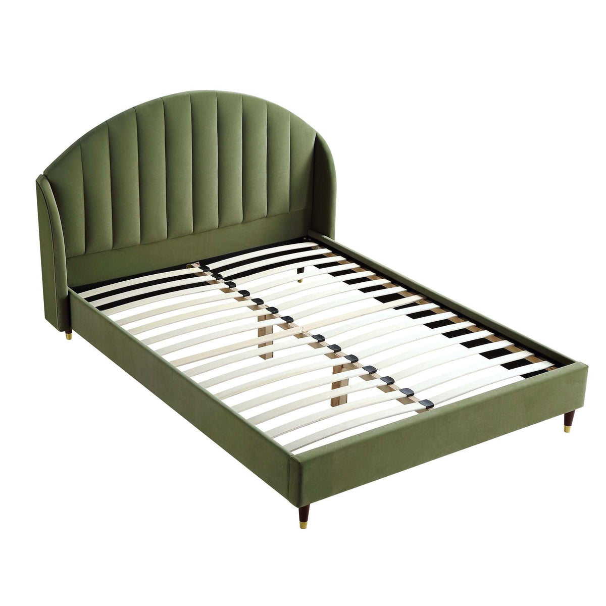 Eleanor Upholstered Bed Frame with Domed Headboard in Moss Green Velvet