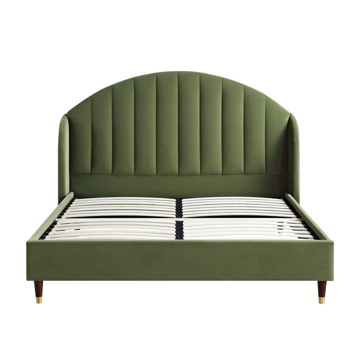 Eleanor Upholstered Bed Frame with Domed Headboard in Moss Green Velvet