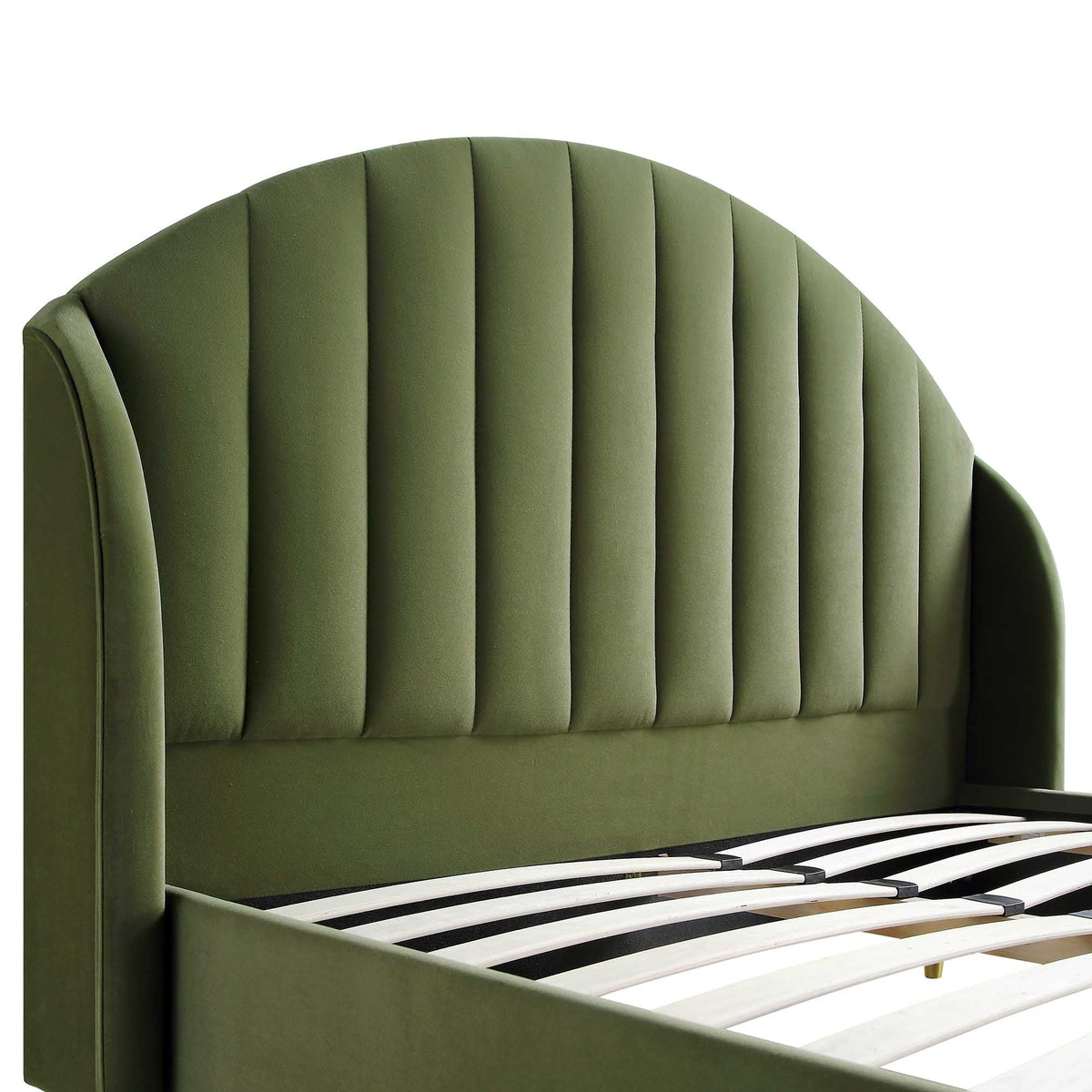 Eleanor Upholstered Bed Frame with Domed Headboard in Moss Green Velvet