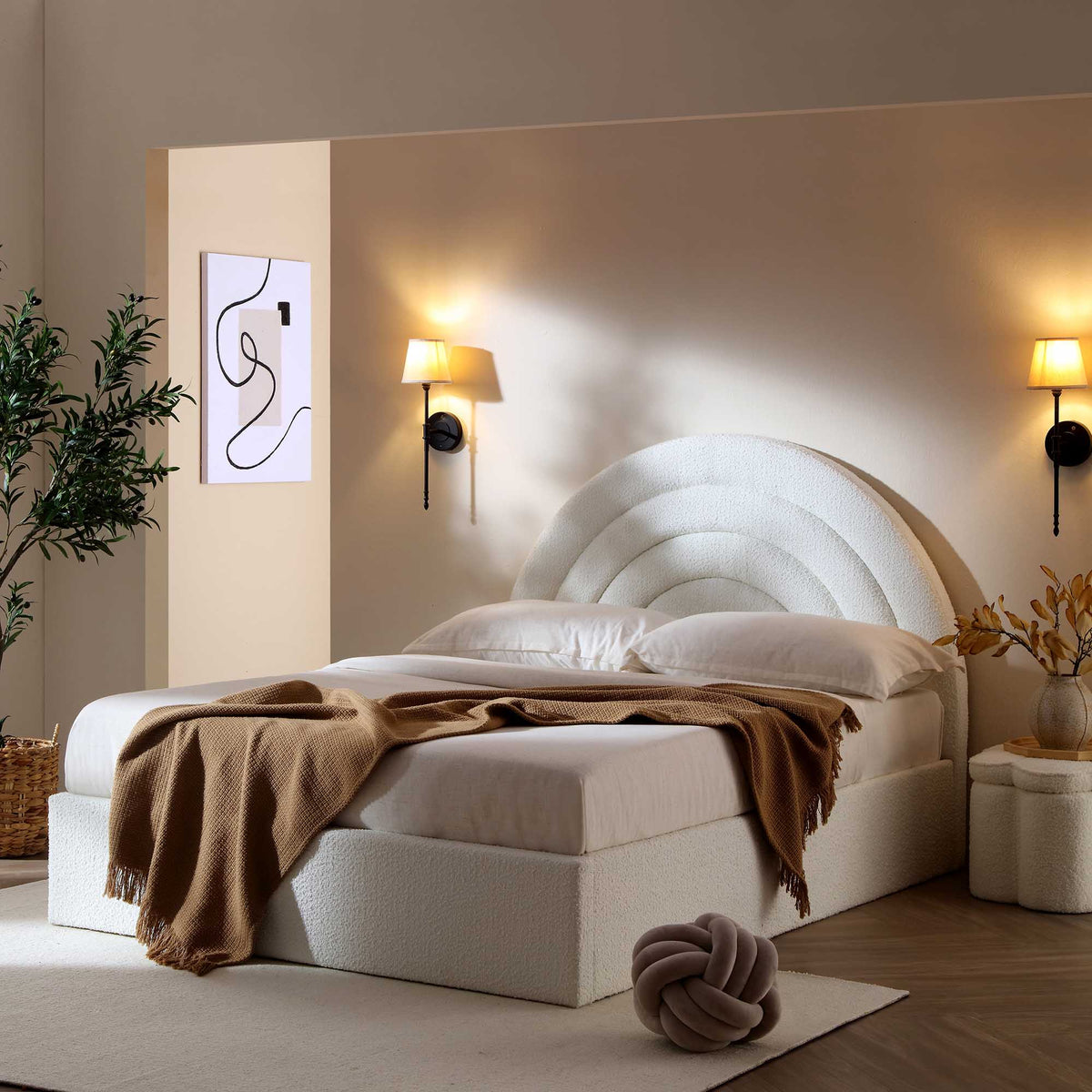 Archer Ottoman Storage Bed in White Boucle