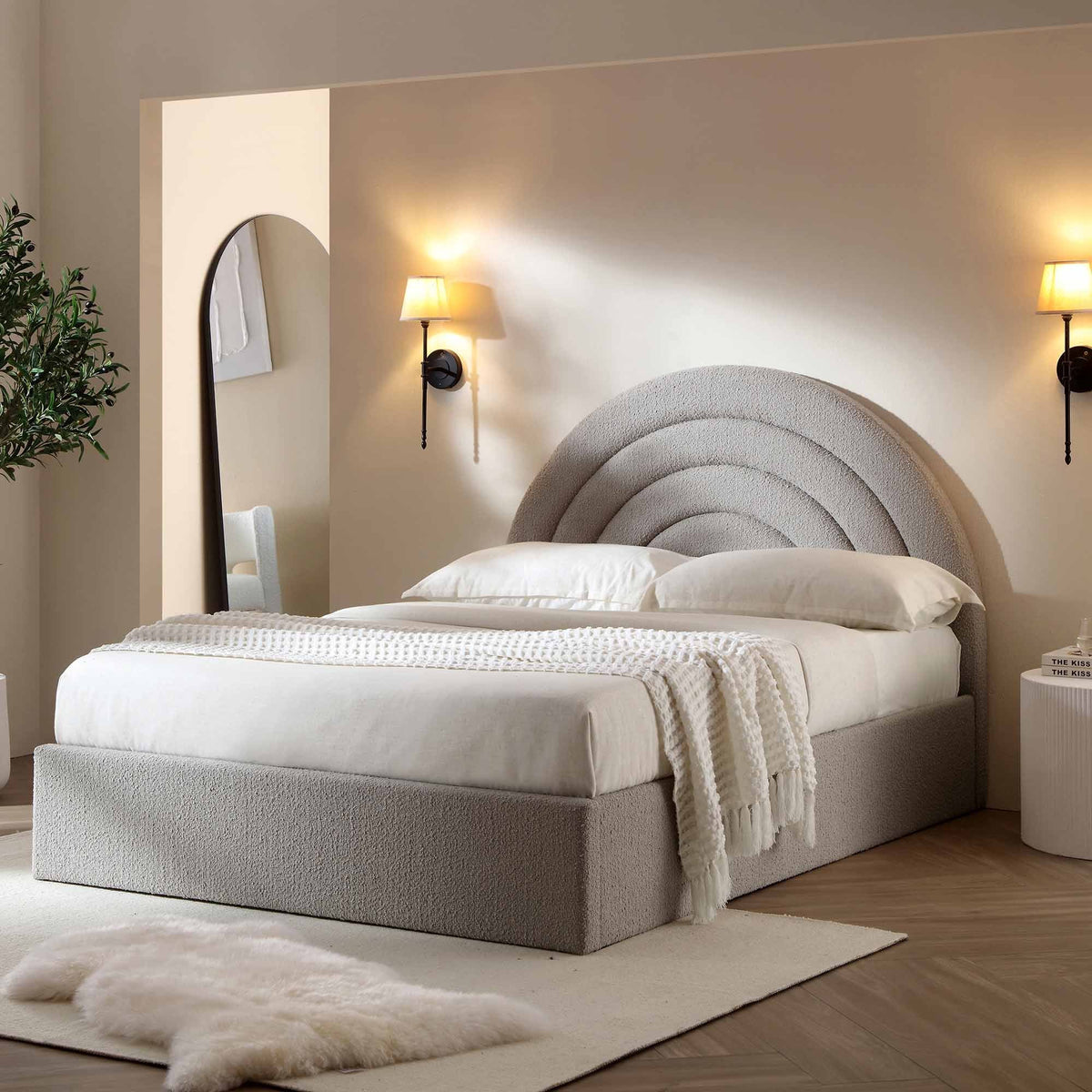 Archer Ottoman Storage Bed in Grey Boucle