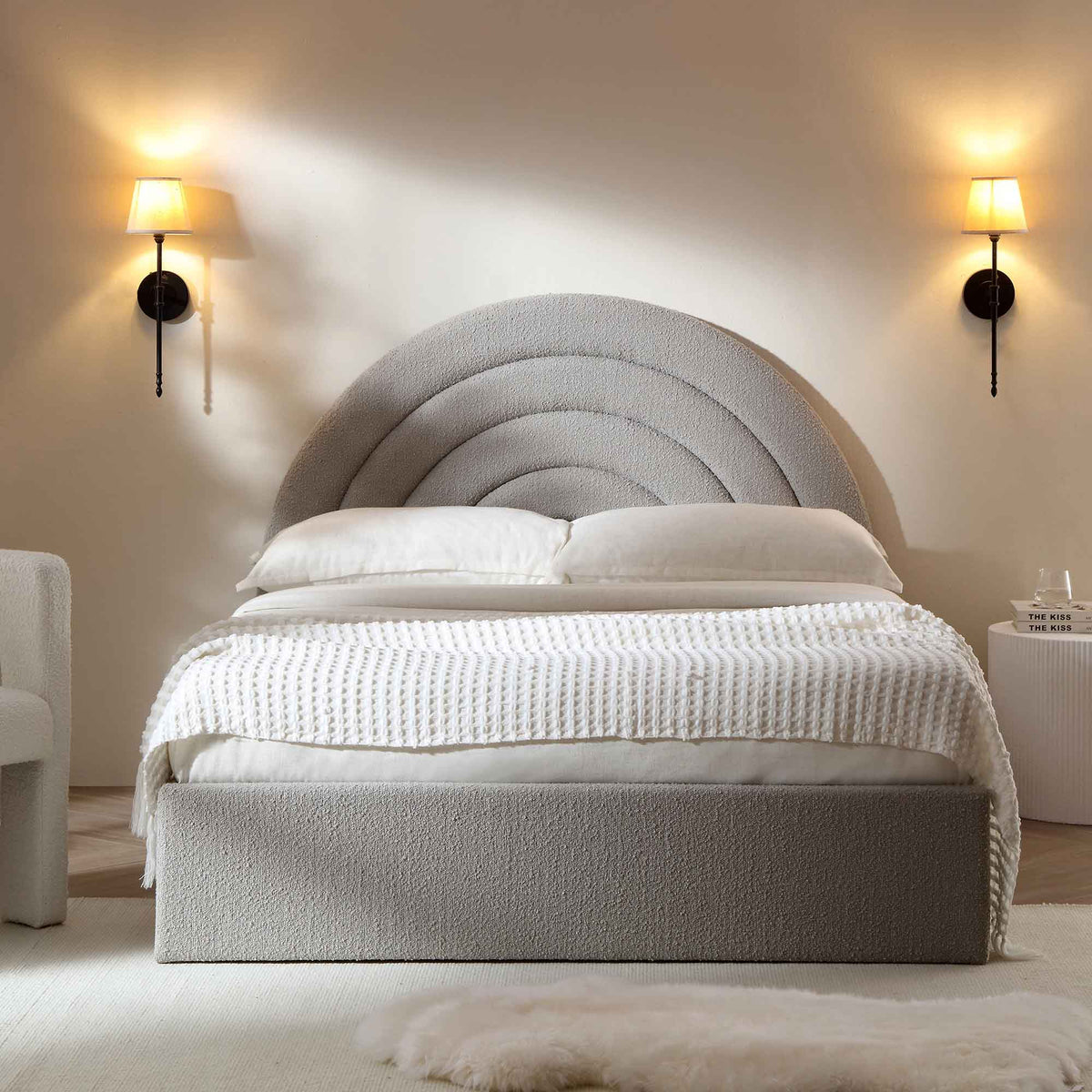 Archer Ottoman Storage Bed in Grey Boucle