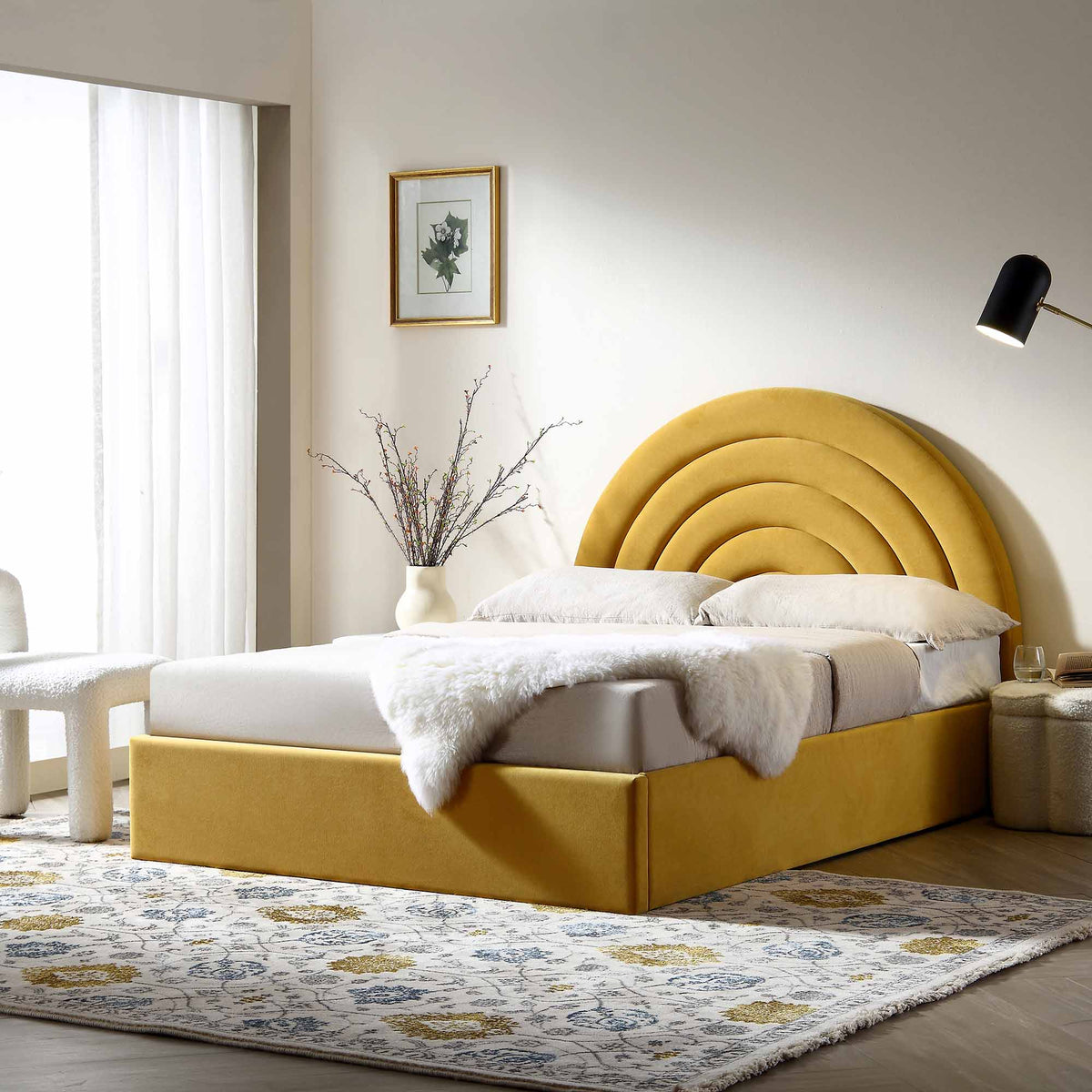 Archer Ottoman Storage Bed in Mustard Yellow Velvet