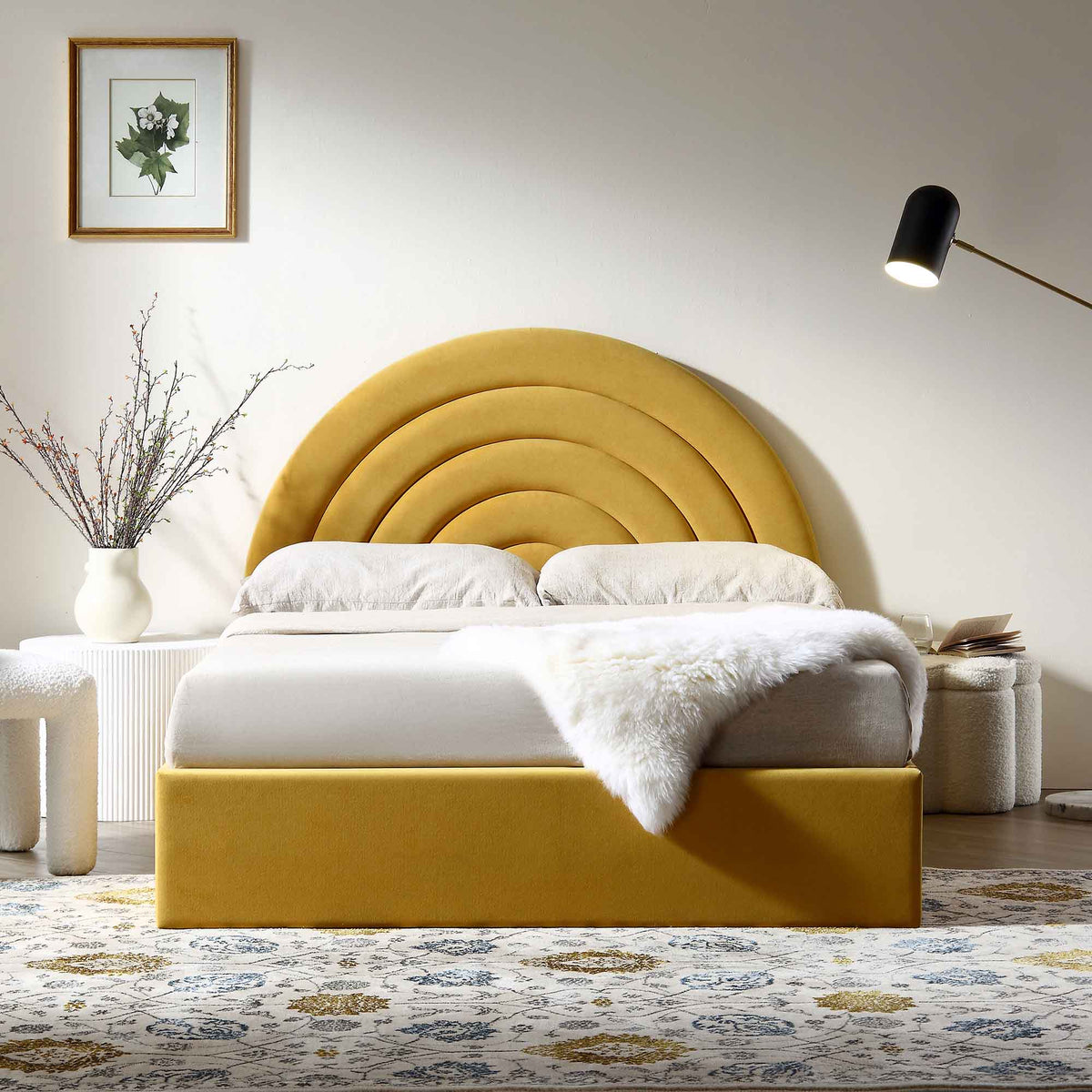 Archer Ottoman Storage Bed in Mustard Yellow Velvet