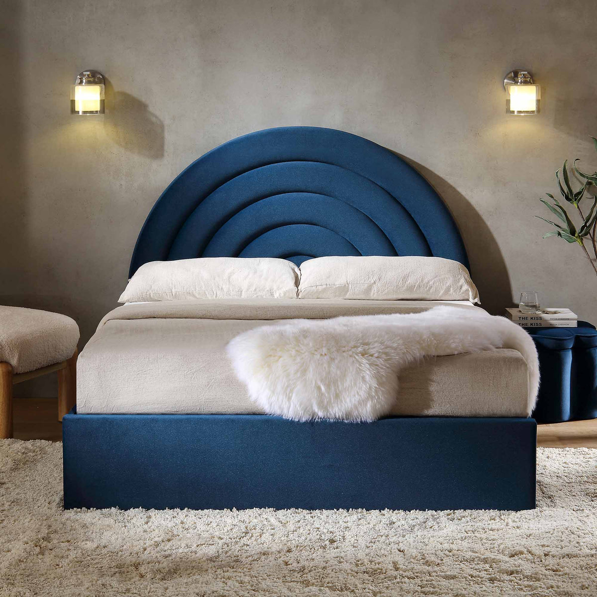 Archer Ottoman Storage Bed in Navy Blue Velvet