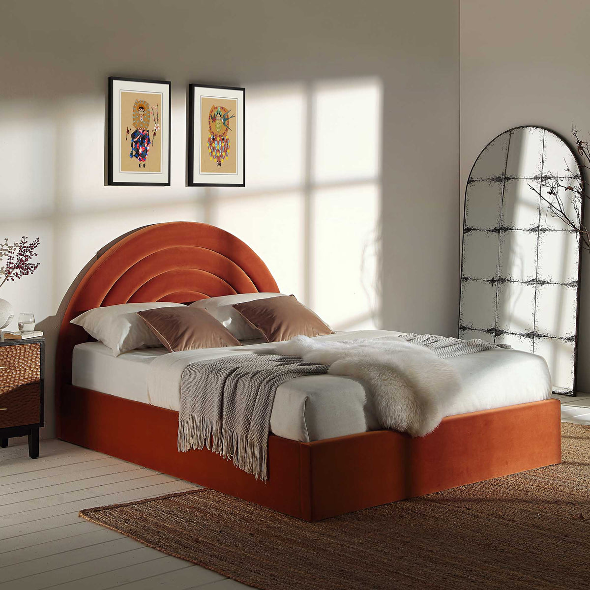 Archer Ottoman Storage Bed in Rust Velvet