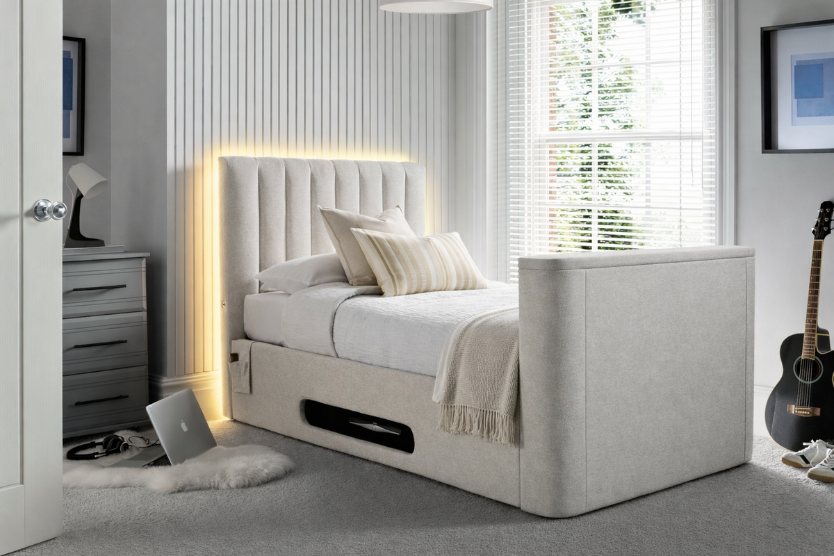 Lynx Single Ottoman TV Bed In Pebble Stone — view 3