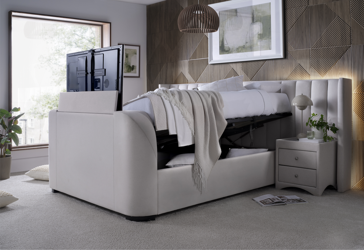 Milan Ottoman TV Bed in Natural Cream with 2 Side Units — view 11
