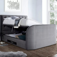 Lyon 2.1 King Size Ottoman TV Bed with Smart HD TV & Built in Speakers in Grey Velvet With Over — view 2 – image 2 of 5