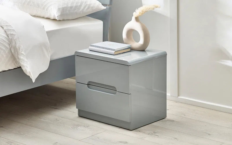Modern 2 Drawer Bedside Table Cabinet in Grey High Gloss