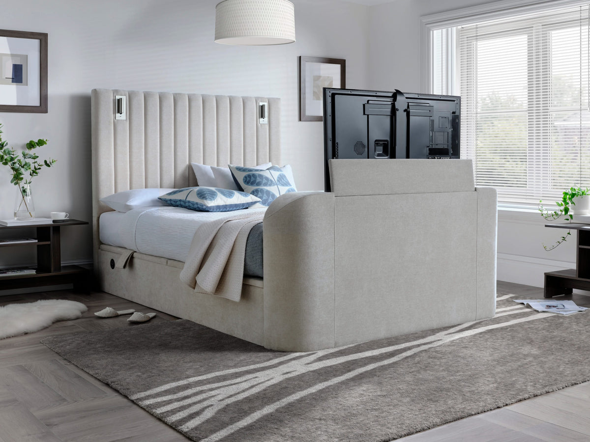 Luna Ottoman TV Bed with Adjustable Mood Lights in Plush Cream — view 2