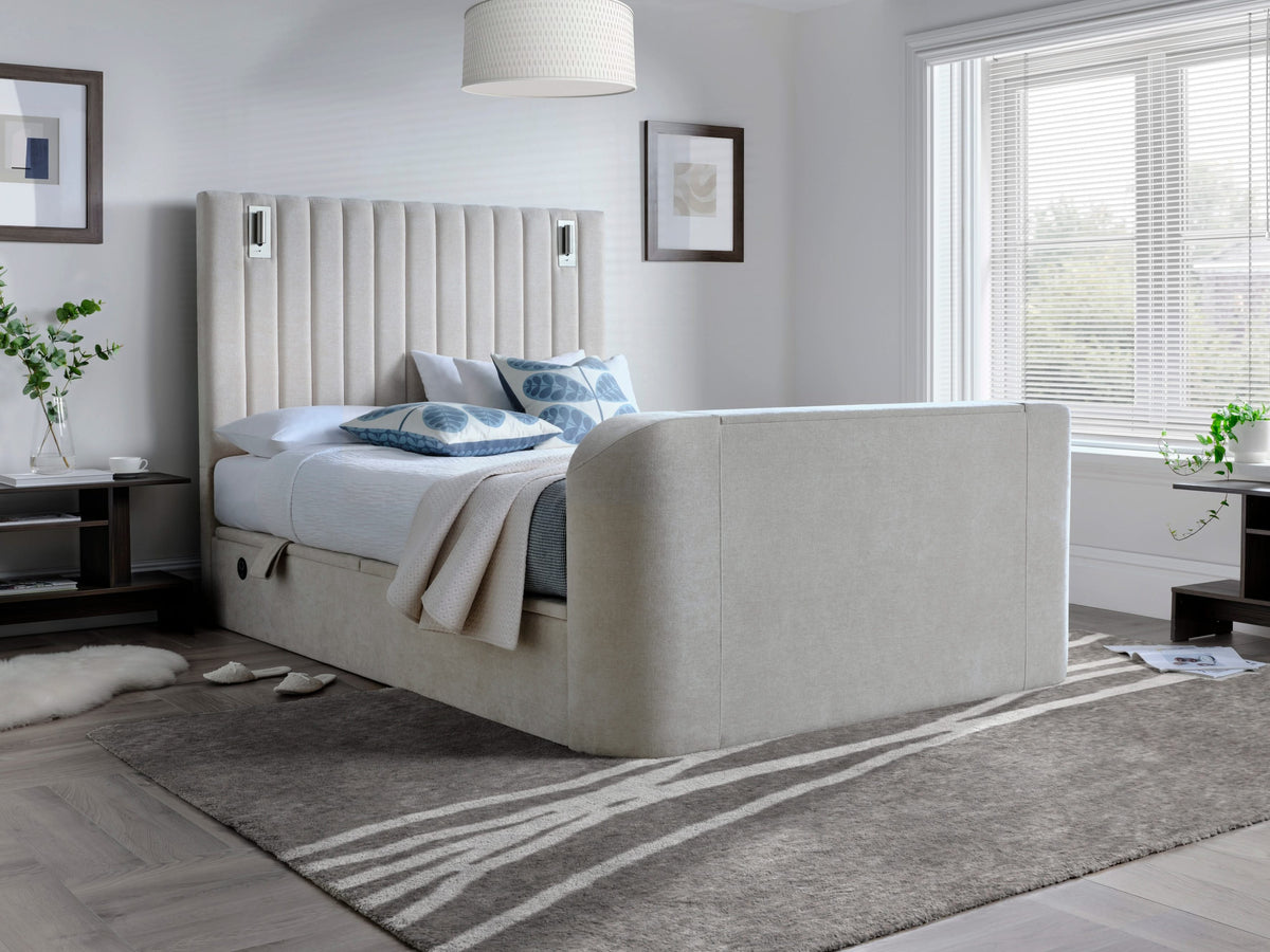 Luna Ottoman TV Bed with Adjustable Mood Lights in Plush Cream — view 7
