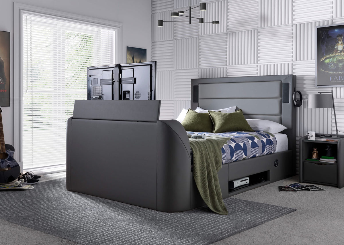 Merlin Gaming TV Bed - two tone Grey PU - 5.1 Surround - Ottoman Storage — view 3