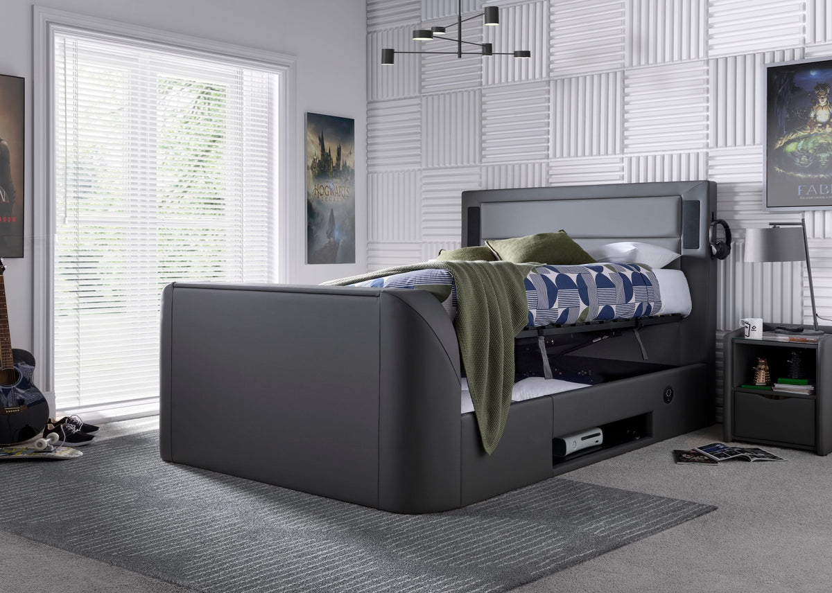 Merlin Gaming TV Bed - two tone Grey PU - 5.1 Surround - Ottoman Storage — view 5