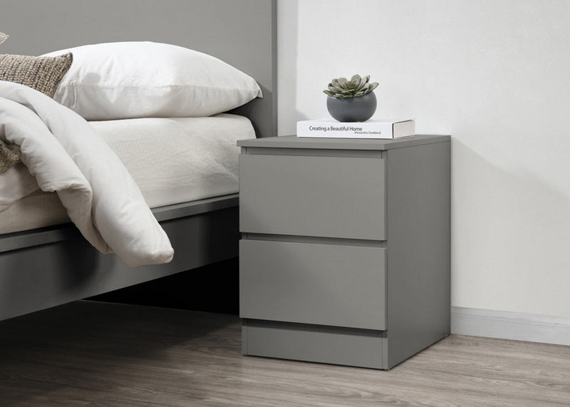 Grey Wooden 2 Drawer Bedside Table