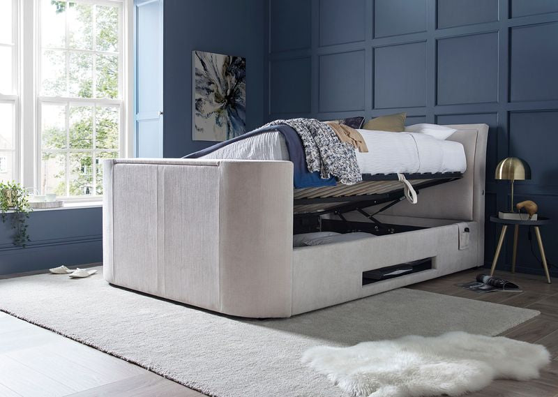 Ardwick Ottoman TV Bed in Natural Oatmeal Fabric With 2.1 Sound Bar & 43" TV Capacity — view 2