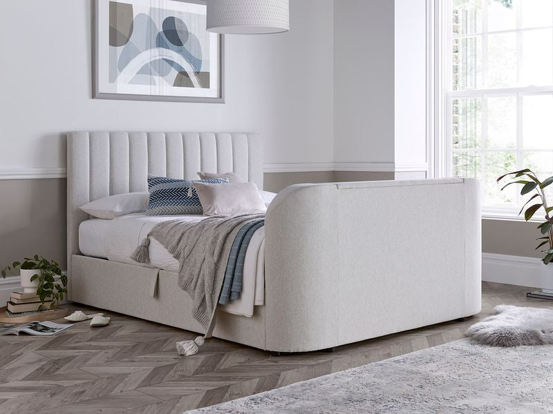 Madrid 6ft Super King Ottoman TV Bed in Natural With 43" TV Capacity
