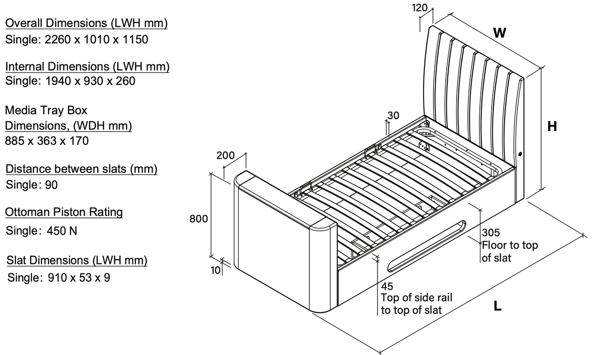 Lynx Single Ottoman TV Bed In Pebble Stone — view 8