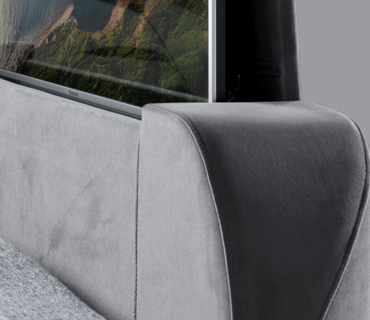Essence Ottoman Storage TV Bed in Grey Velvet - Superking — view 11