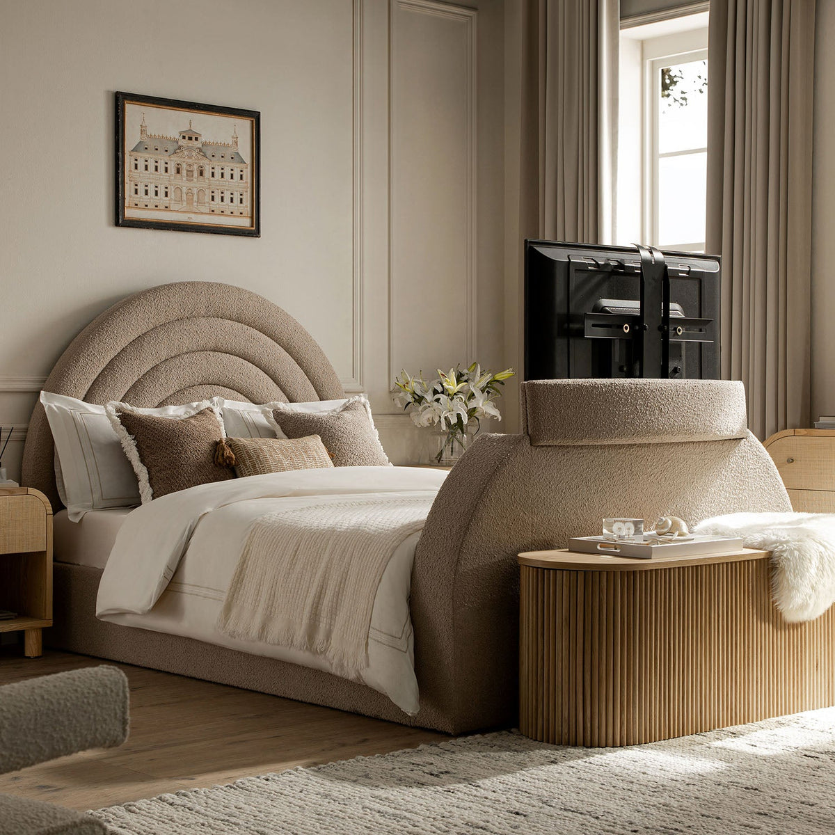 Archer Ottoman TV Bed in Taupe Boucle