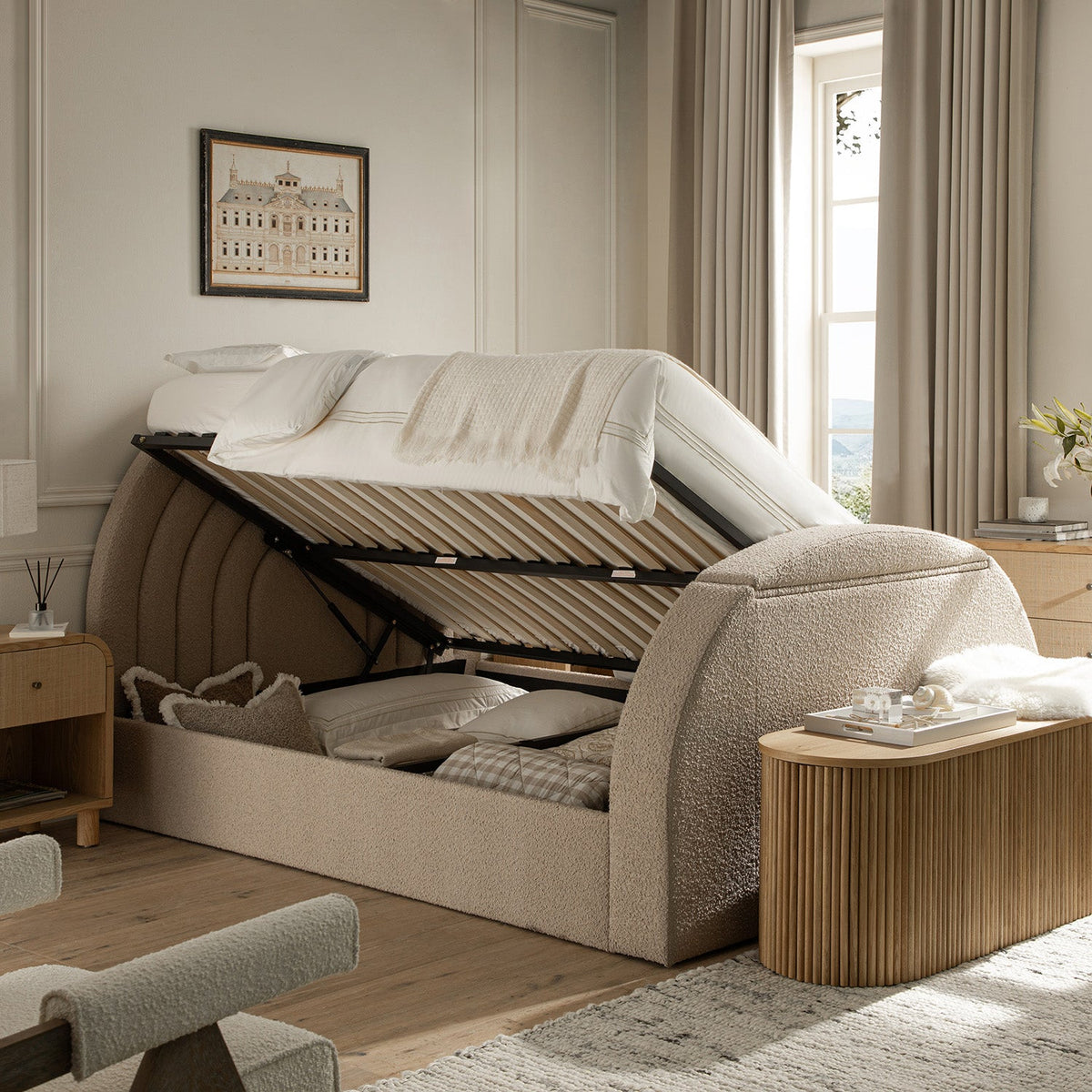 Archer Ottoman TV Bed in Taupe Boucle