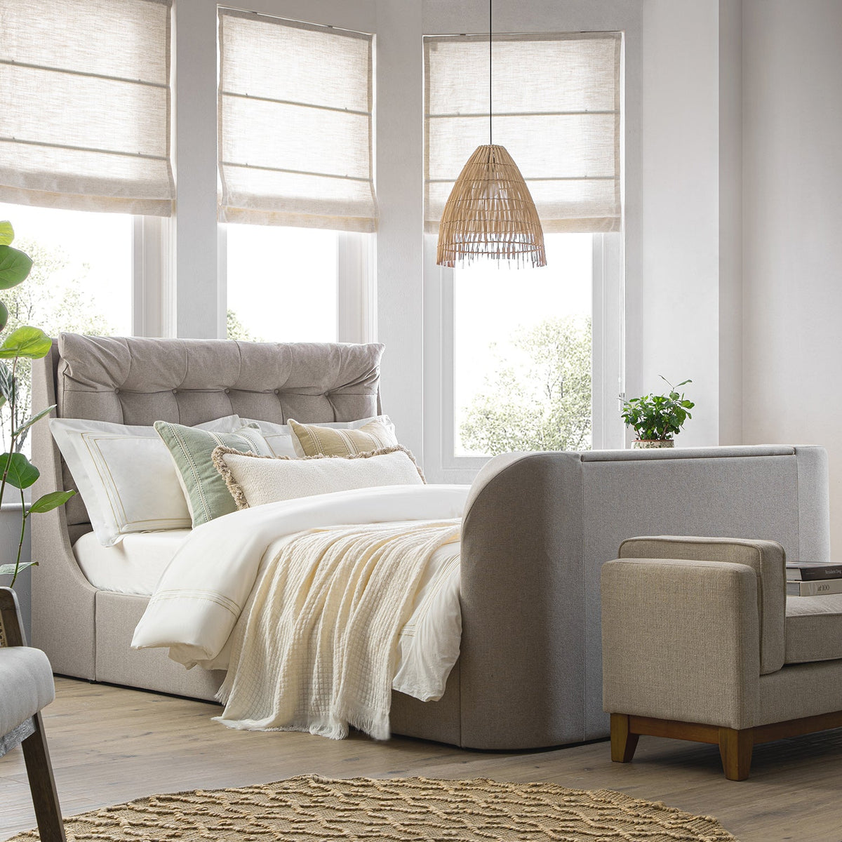 Hadley Ottoman TV Bed in Stone Fabric