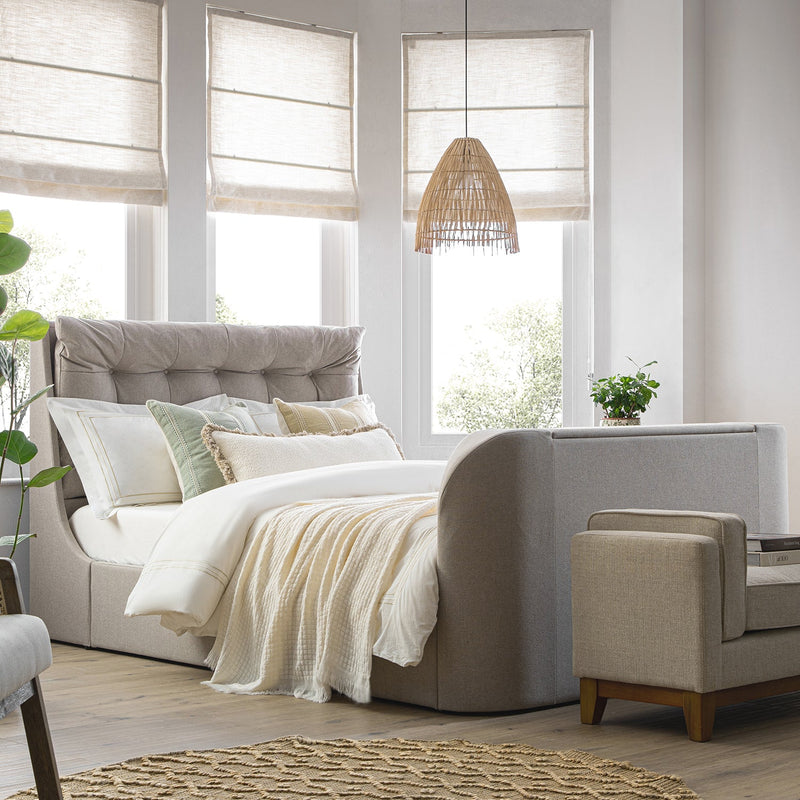 Hadley Ottoman TV Bed in Stone Fabric